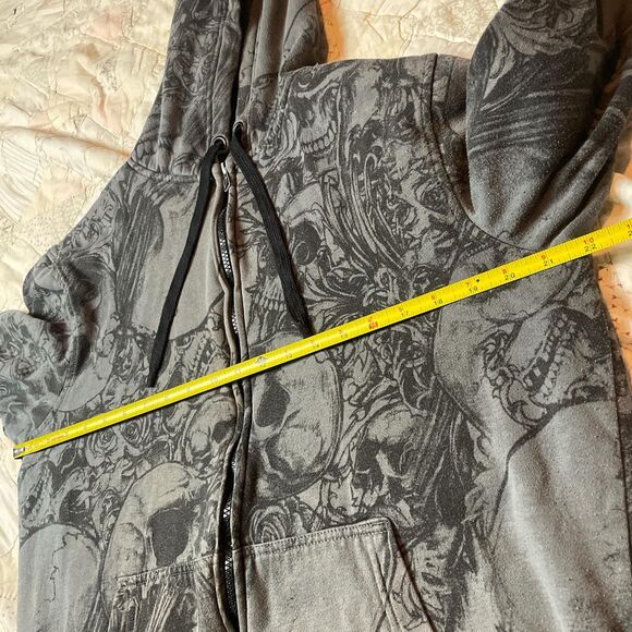 faded glory vintage y2k oversized skull print fleece lined hoodie medium - Picture 4 of 7